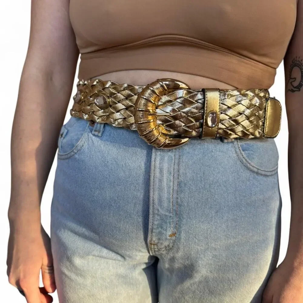 Gold braided belt with rhinestones